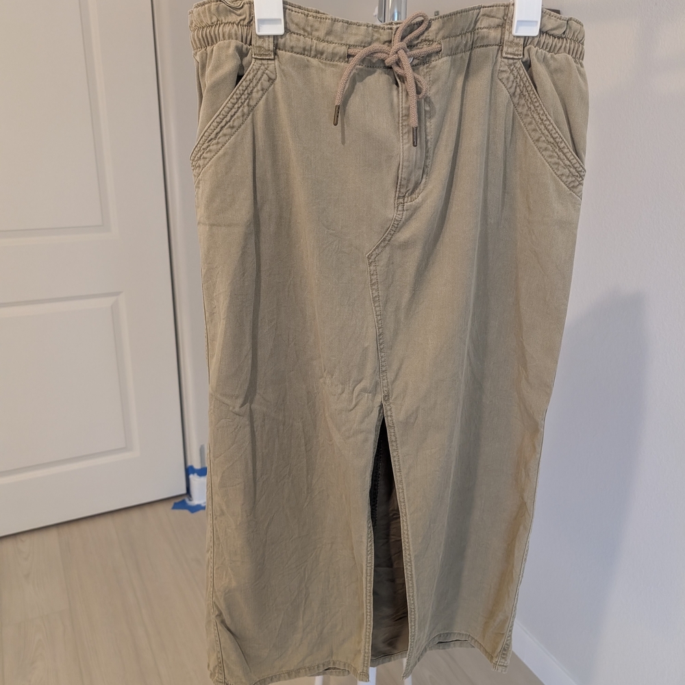 Tan Midi Skirt with Drawstring Waist